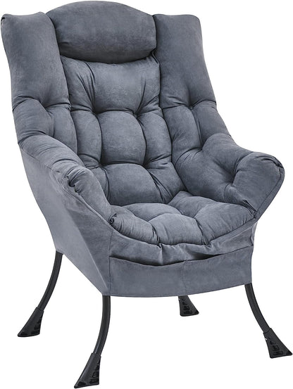 Living and More High Back Sofa Chair, Modern Fabric Lazy Chair, Accent Contemporary Lounge Chair, Cool Grey