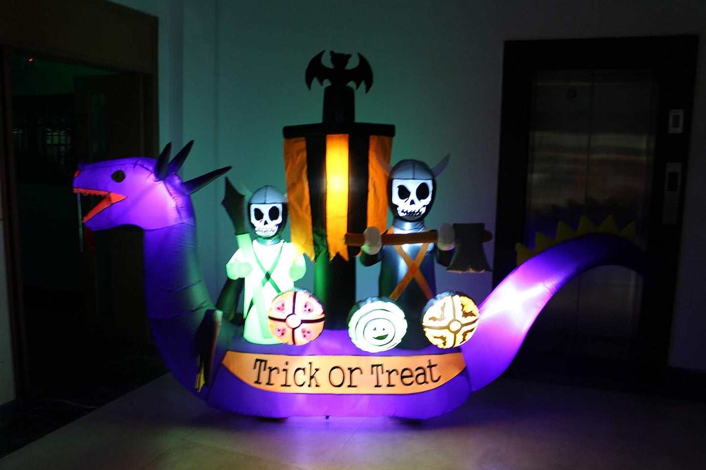 11ft Long Halloween Inflatable Dragon Pirate Ship Skeleton Scene