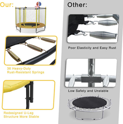 60" Kids Trampoline with Safety Enclosure Net, 5FT Toddler Indoor & Outdoor Trampoline/w Basketball Hoop - Parent-Child Interactive Game Fitness Trampoline Toy Gift for Boys and Girls Age 1-8