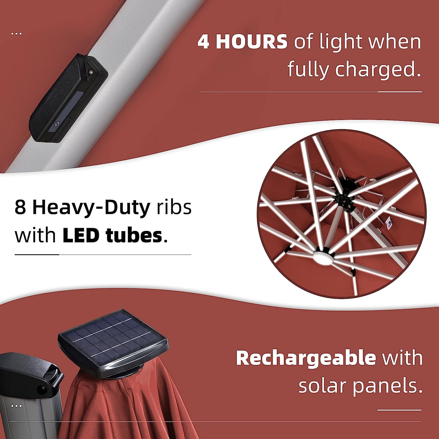 12ft Solar LED Patio Umbrella Outdoor Round Umbrella Large Cantilever Umbrella with LED Lights Windproof Bias Umbrella Heavy Duty Parasol for Garden Deck Pool Patio