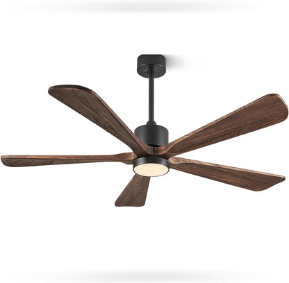 Ceiling Fans with Lights, 60 inch Outdoor Ceiling Fans with Lights for Patio and Remote Control, Modern Ceiling Fan with Light, 5 Solid Wood Blades 6-Speed Reversible DC Motor (Dark Brown)