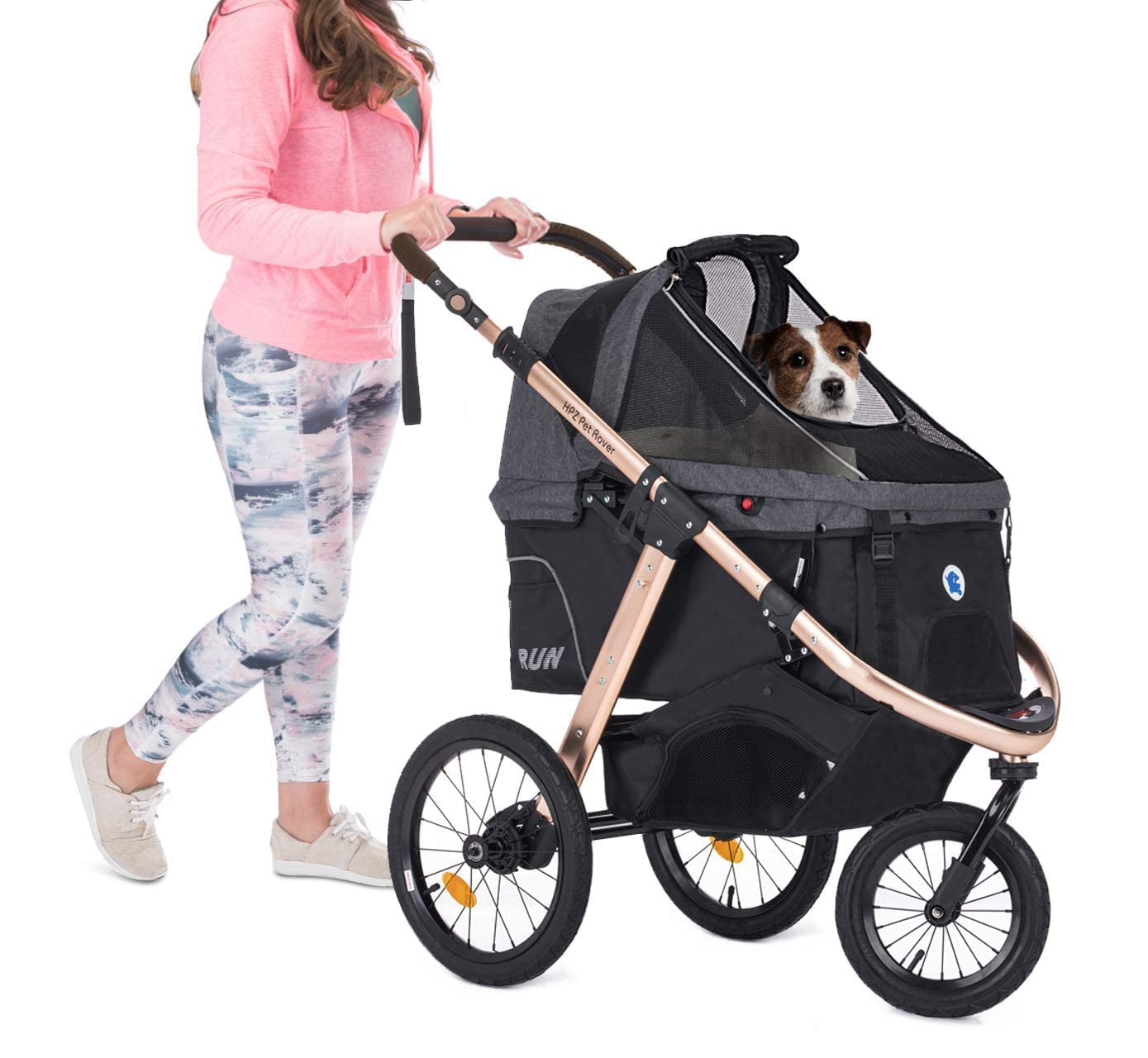 Jogging Sports Stroller with Comfort Rubber Wheels/Zipper-Less Entry/1-Hand Quick Fold/Aluminum Frame for Small/Medium Dogs, Cats and Pets (Green Camo)