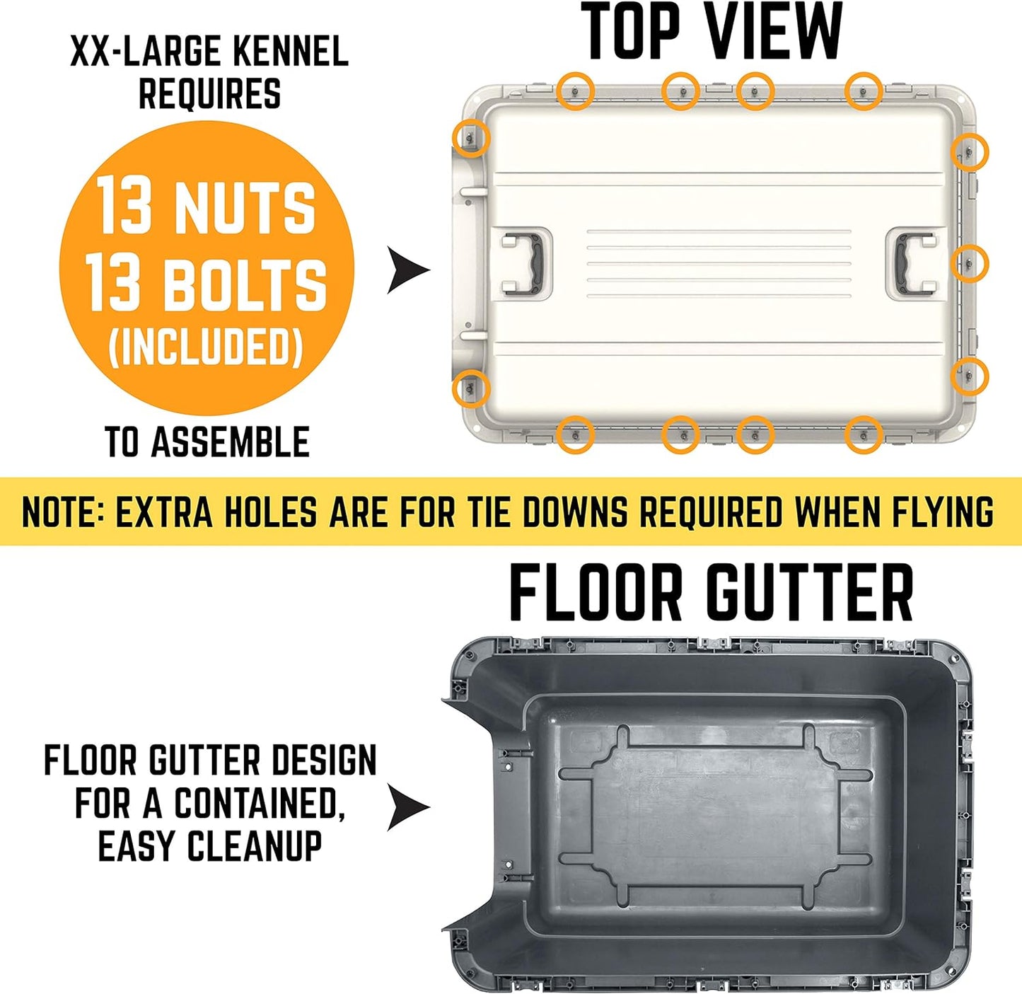 SportPet Designs Plastic Kennels Rolling Plastic Airline Approved Wire Door Travel Dog Crate, XXX-Large, Gray