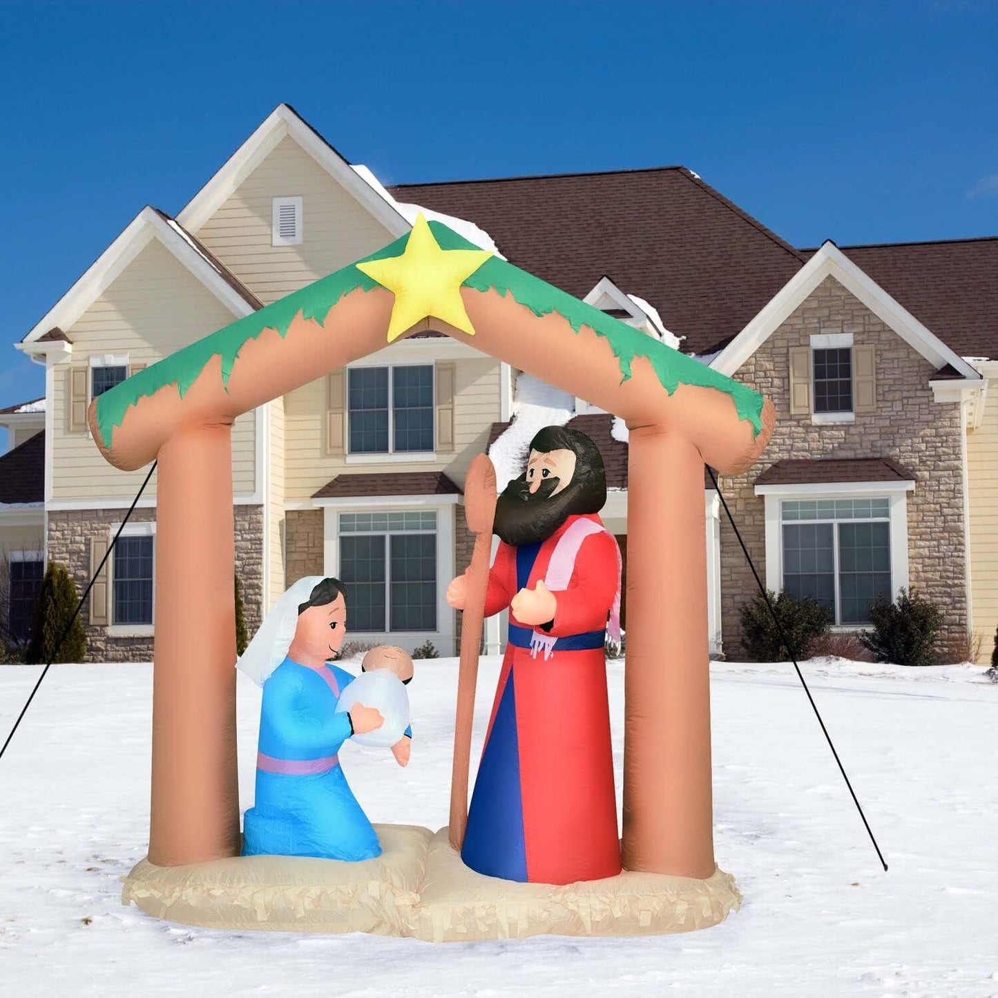 Farm 20ft. Tall Pre-Lighted Christmas Inflatable | Happy Snowman with RGB Lights and Storage Bag | Outdoor Holiday Amplified Holiday Celebration Party Decoration