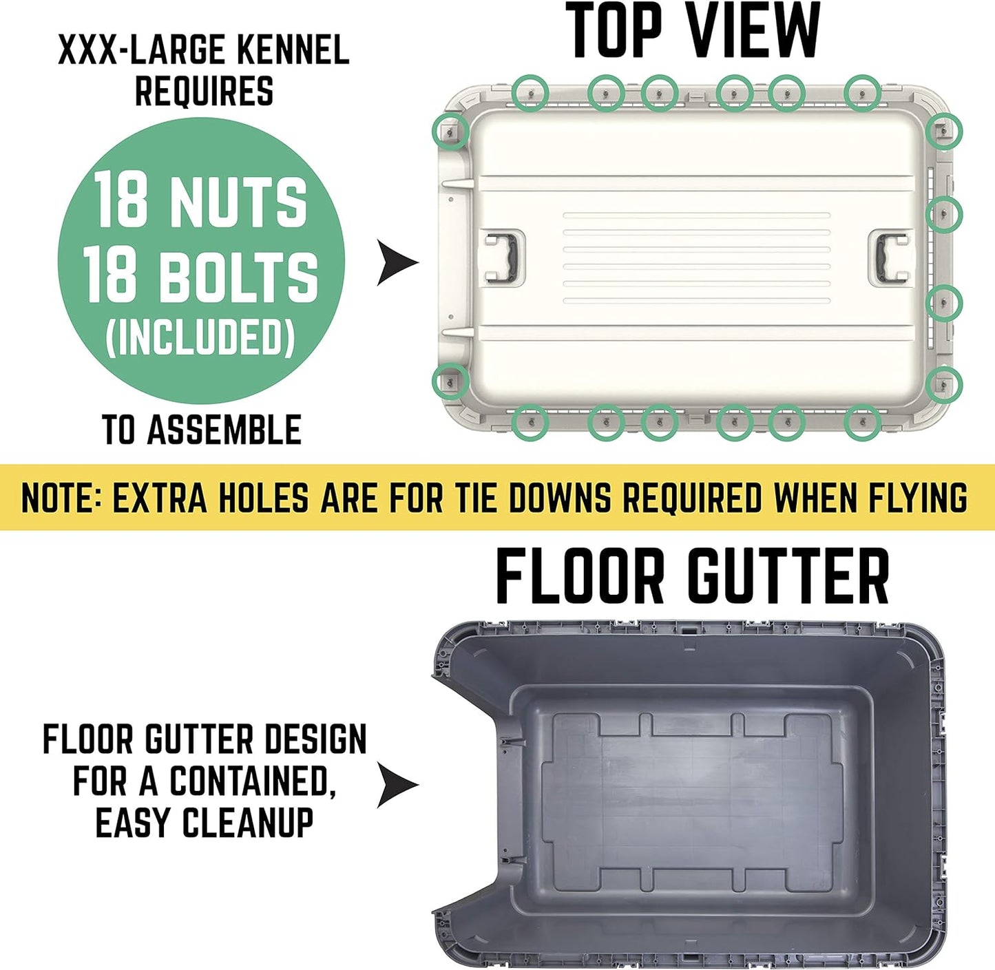 SportPet Designs Plastic Kennels Rolling Plastic Airline Approved Wire Door Travel Dog Crate, XXX-Large, Gray