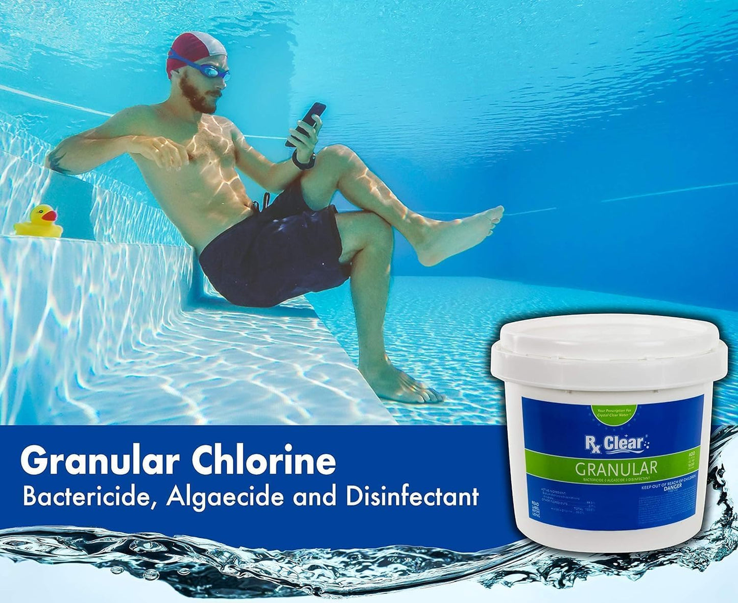 Clear Stabilized Granular Chlorine | One 50-Pound Bucket | Use As Bactericide, Algaecide, and Disinfectant in Swimming Pools and Spas | Fast Dissolving and UV Protected