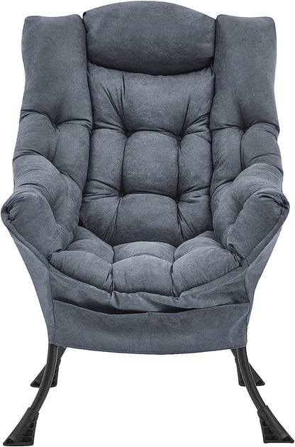 Living and More High Back Sofa Chair, Modern Fabric Lazy Chair, Accent Contemporary Lounge Chair, Cool Grey