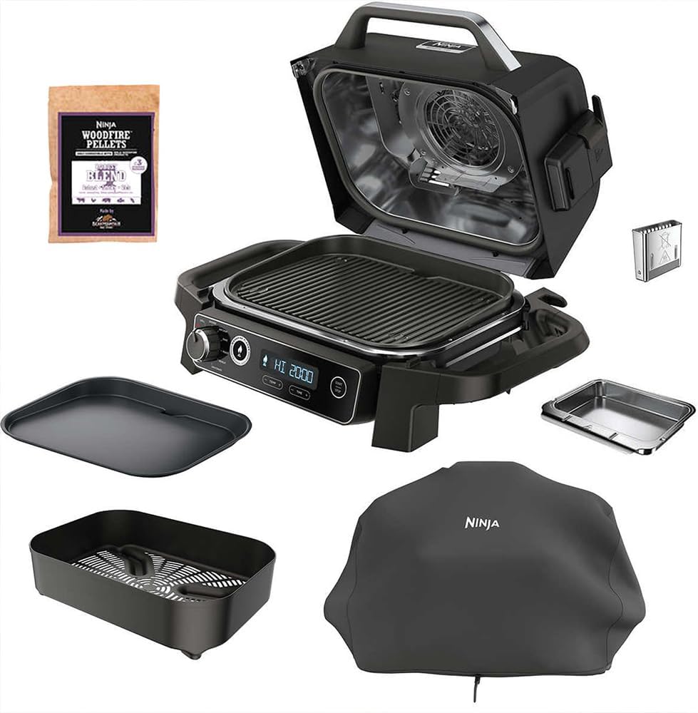 Professional Outdoor Grill and Smoker, Built-in Thermometer, 7-in-1 main grill, BBQ Smoker, Air Fryer, Bake, Bake, dehydrate, Grill, Firewood Pellet, Portable, electric (updated)