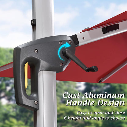 12ft Solar LED Patio Umbrella Outdoor Round Umbrella Large Cantilever Umbrella with LED Lights Windproof Bias Umbrella Heavy Duty Parasol for Garden Deck Pool Patio