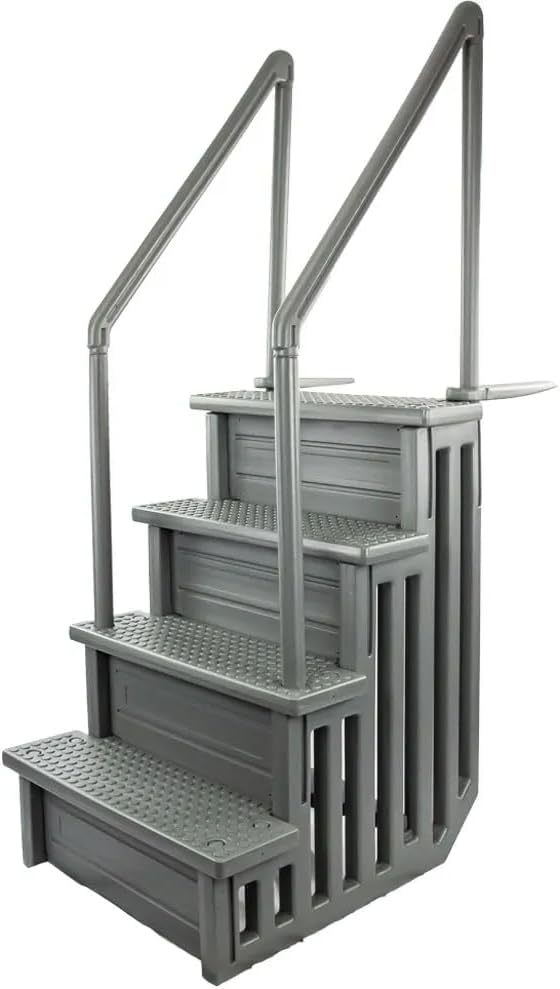 Select Anti-Slip in-Pool Steps | Gray | for Above Ground Swimming Pools | Can Mount to Decks 48" to 54" H | Safety Stairs Capacity Up to 300 lbs
