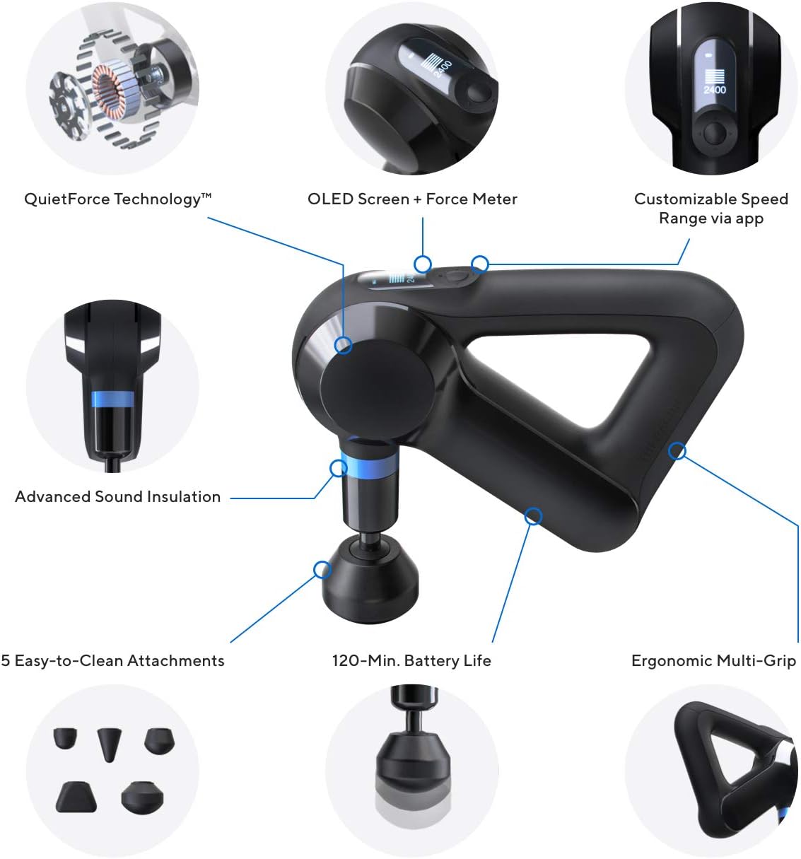 TheraGun Elite Ultra-Quiet Percussion Massage Gun for Deep Tissue Muscle Pain Relief, Handheld Electric Massager Perfect for Neck, Back, and Full Body Tension, Bluetooth and USB-C Charging, 5th Gen