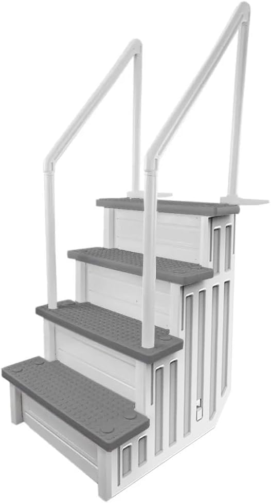 Select Anti-Slip in-Pool Steps | Gray | for Above Ground Swimming Pools | Can Mount to Decks 48" to 54" H | Safety Stairs Capacity Up to 300 lbs