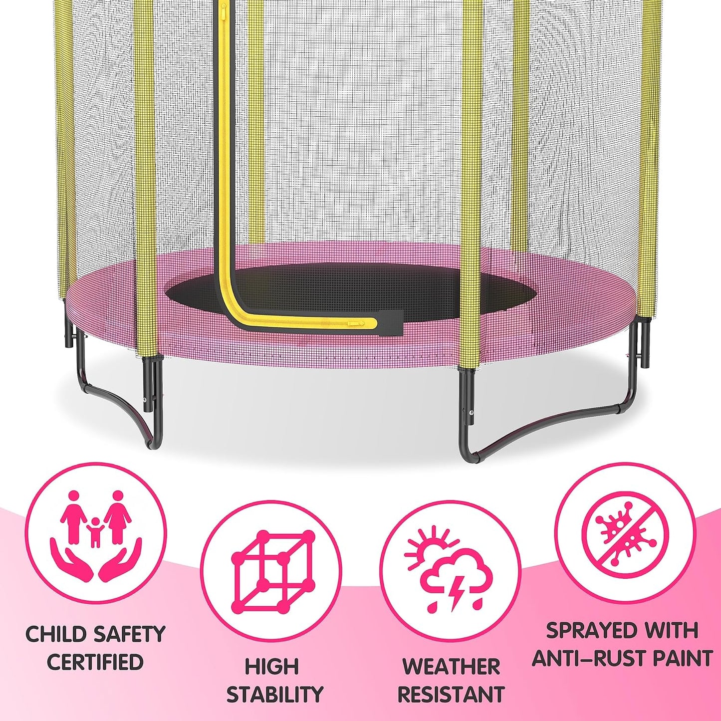 60" Kids Trampoline with Safety Enclosure Net, 5FT Toddler Indoor & Outdoor Trampoline/w Basketball Hoop - Parent-Child Interactive Game Fitness Trampoline Toy Gift for Boys and Girls Age 1-8