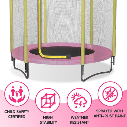 60" Kids Trampoline with Safety Enclosure Net, 5FT Toddler Indoor & Outdoor Trampoline/w Basketball Hoop - Parent-Child Interactive Game Fitness Trampoline Toy Gift for Boys and Girls Age 1-8