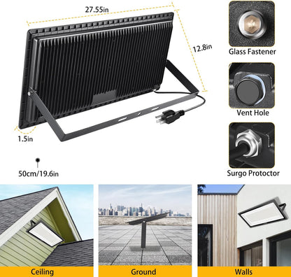 3 Pack 200W LED Flood Light,Super Bright Exterior Security Lights With Plug,IP66 Waterproof Outdoor Flood Light, 22800lm 5000K Daylight White Floodlight for Yard, Garden,Basketball Court, Arena