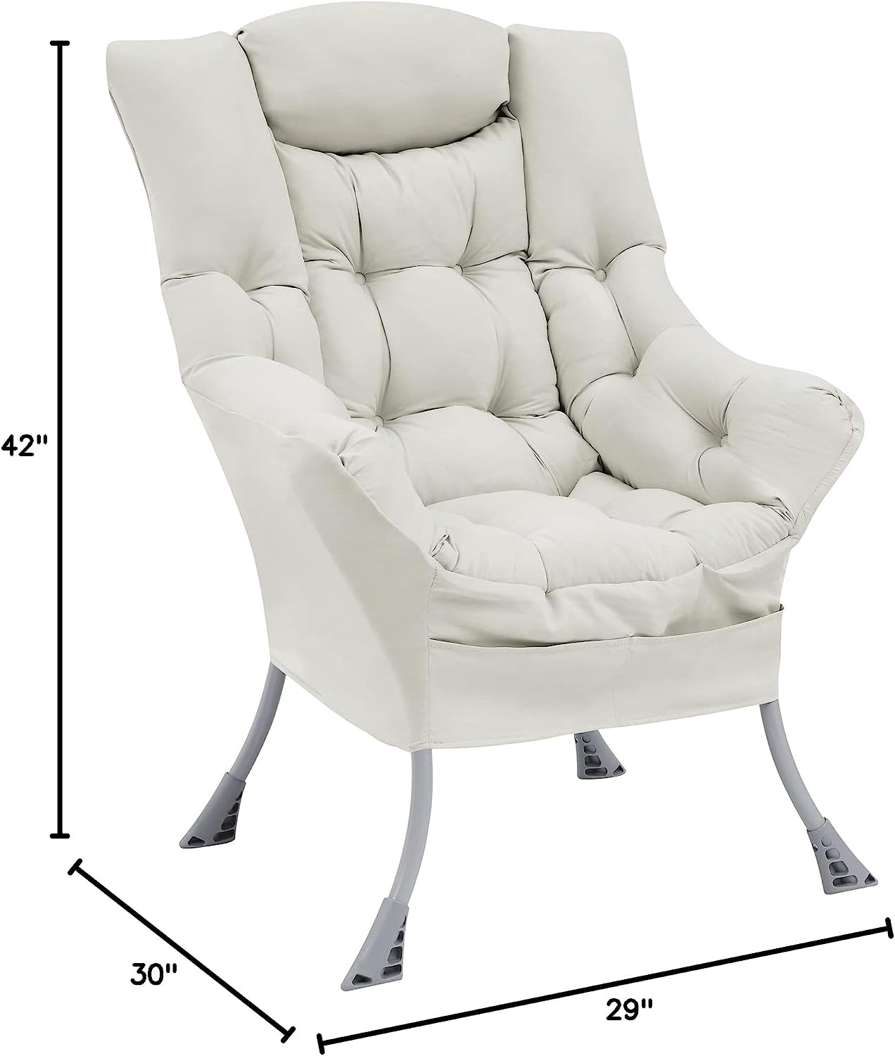 Living and More High Back Sofa Chair, Modern Fabric Lazy Chair, Accent Contemporary Lounge Chair, Cool Grey