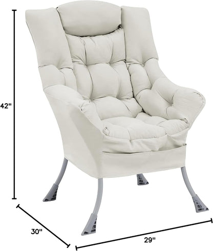 Living and More High Back Sofa Chair, Modern Fabric Lazy Chair, Accent Contemporary Lounge Chair, Cool Grey