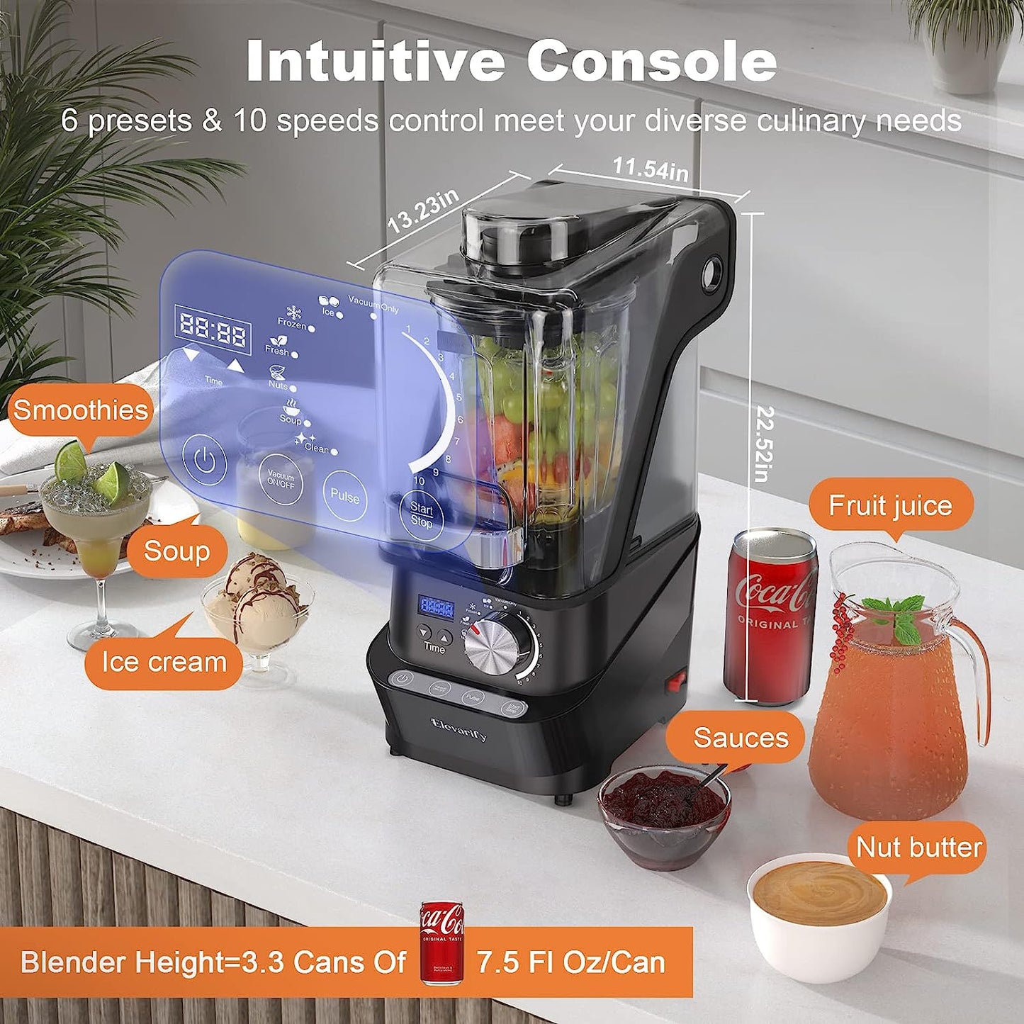 Kitchen Quiet Professional Blender: Vacuum Commercial Blender for Shakes and Smoothies - 56 Ounce Industrial Countertop Blender - 1500 Watt High Power Smoothie Blender with Guard, 29015 (Black)